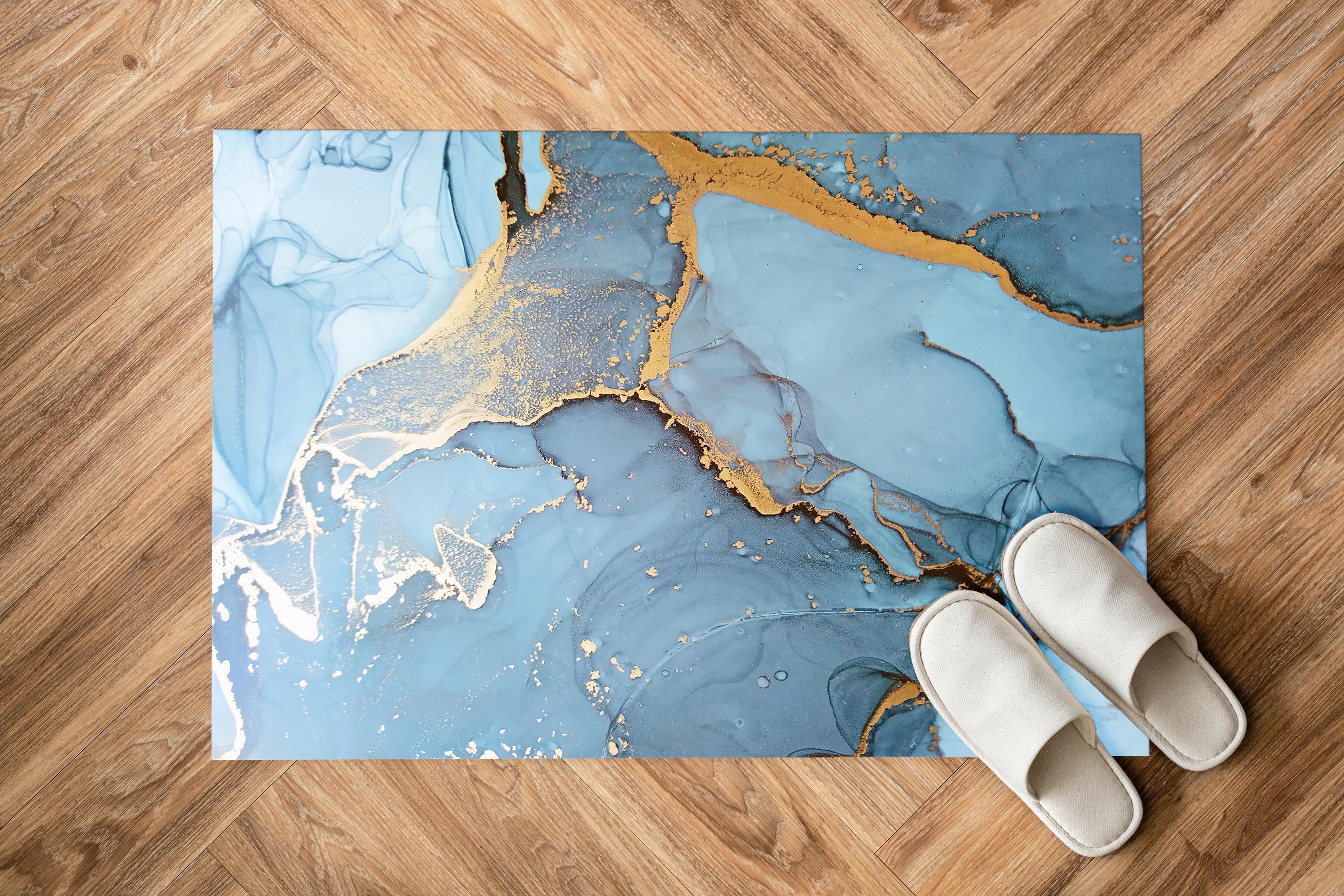 Blue Marble Rug Pattern Blue and Gold Marble Rugs, Luxury Marble Rugs, Contemporary Rug, Modern ...