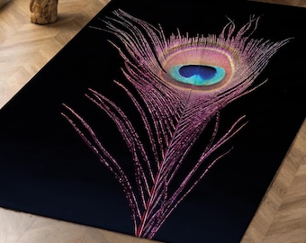 Peacock Feather Rug, Peacock Rug, Purple Rugs, Animal Rug, Thick Rug, Popular Rug, Chenille Rug, Wedding Rug, Gift For Him, Runner Rug,