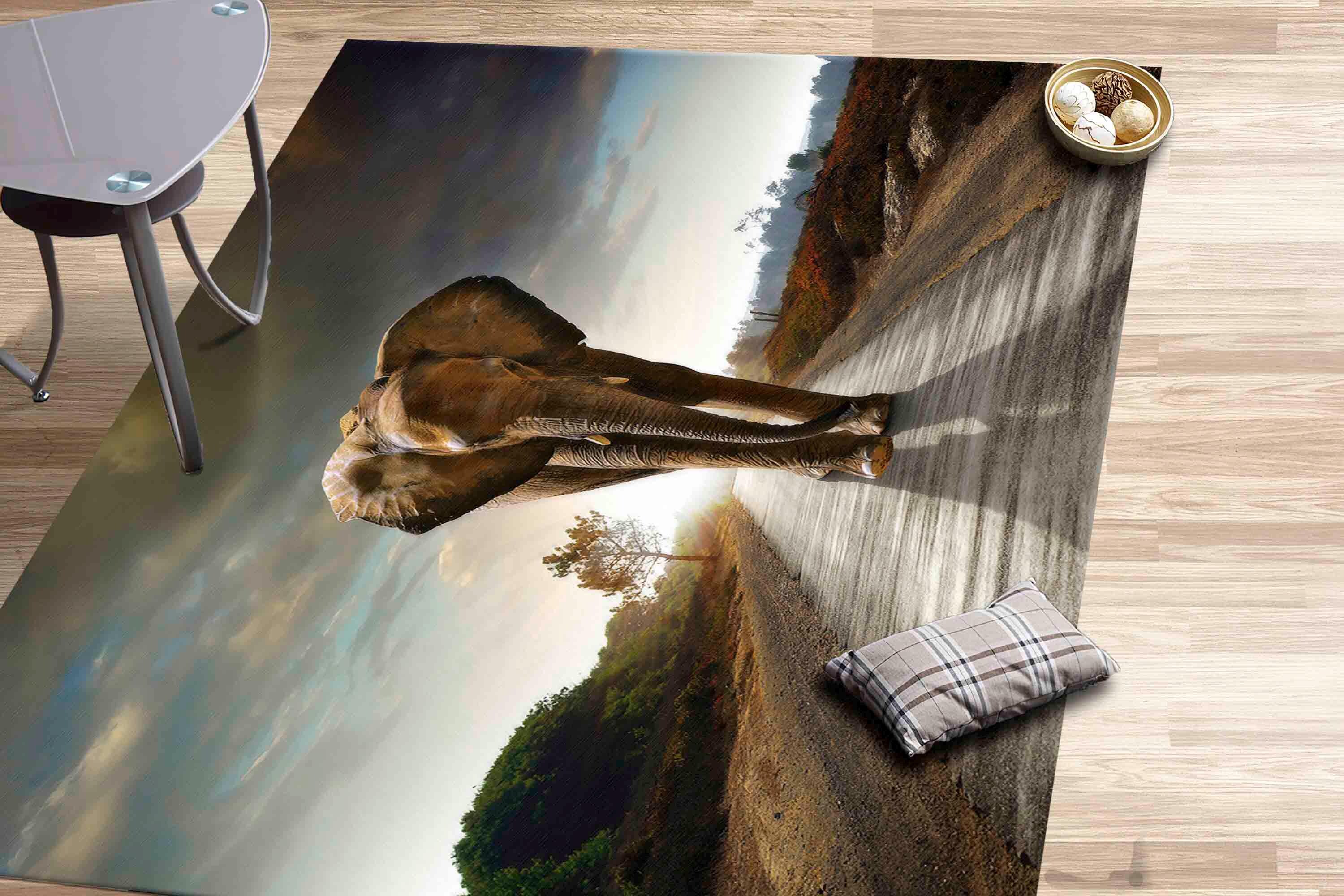 Elephant Walking on the Road Rugs, Wild Rug, Elephant on Way Rug ...