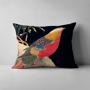 Japanese Bird Pillow Case, Animal Cushion Case, Colorful Cushion Cover, Bird Cushion Case, Personalized Gifts, Home Decor, Modern Pillow,