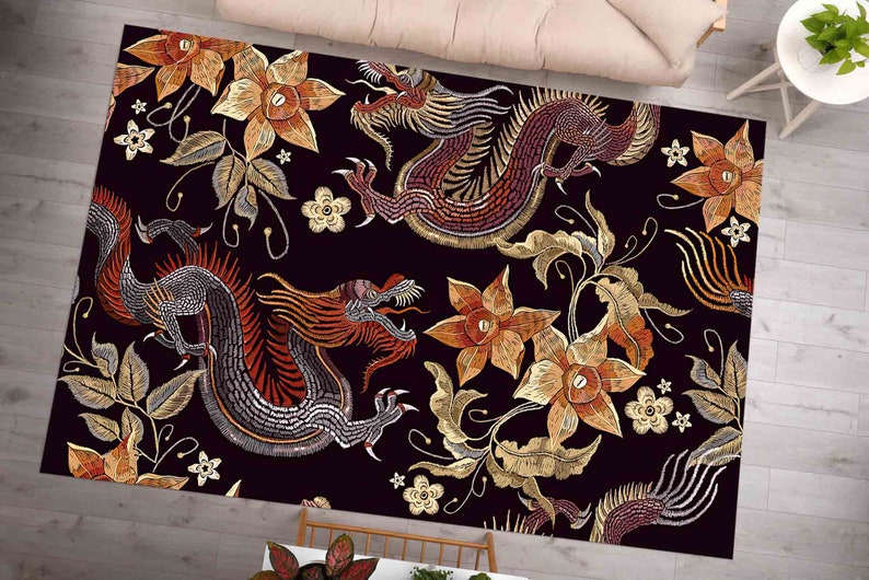 Large Rug, Thick Rug, Colorful Rug, Anti-slip Carpet, Asian Dragon ...