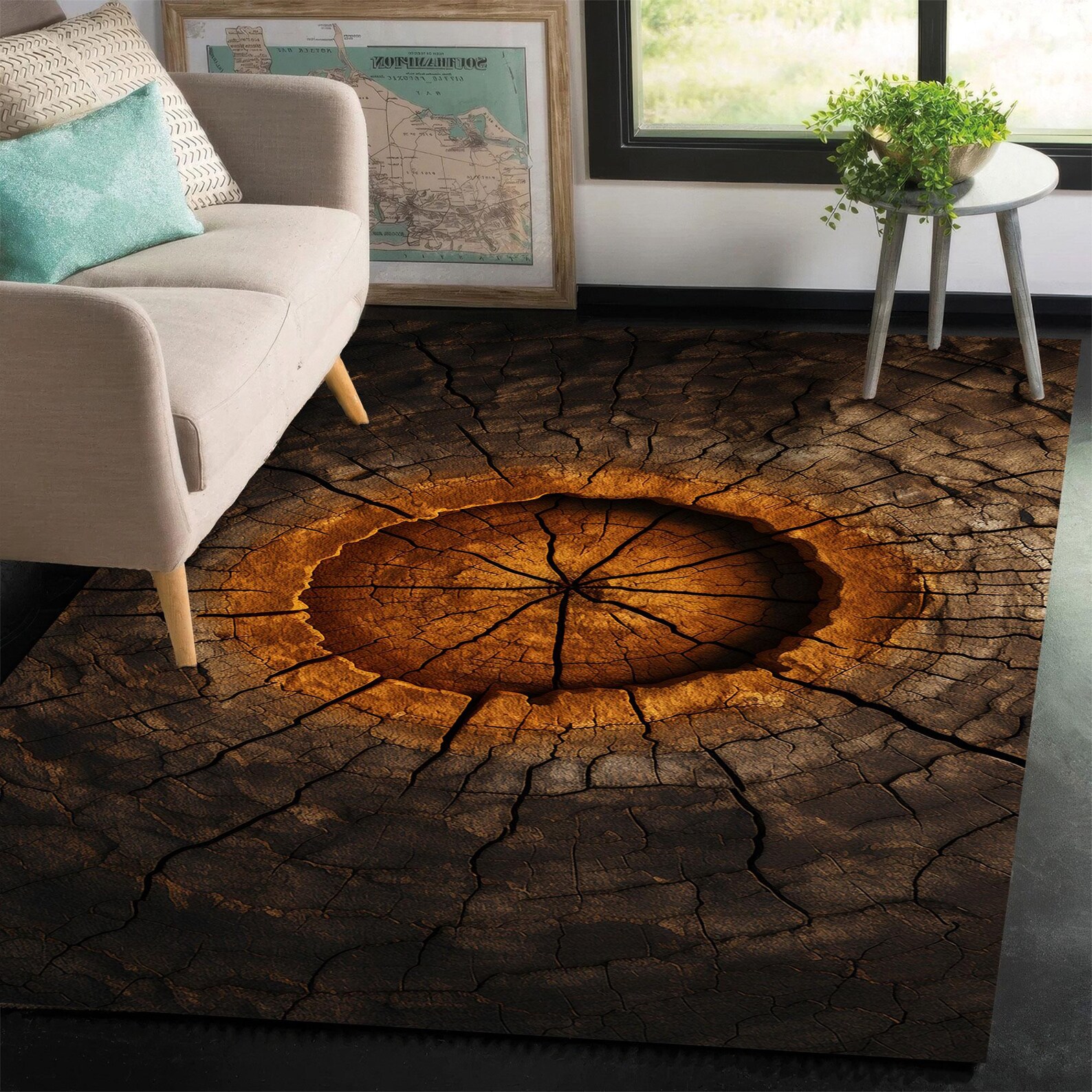 Tree Trunk Print Rug, Wood Slice Design Carpet, Rustic Log Floor Mat ...