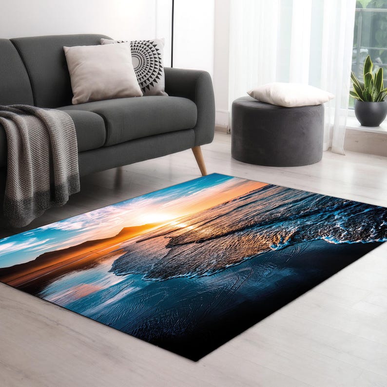 Waves and Sand Rug, Seacape Rug, Sea Landscape Rugs, View Rug, Accent ...