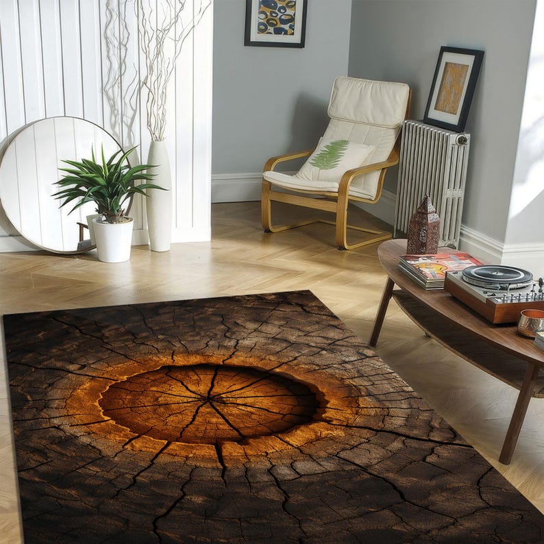 Tree Trunk Print Rug, Wood Slice Design Carpet, Rustic Log Floor Mat ...