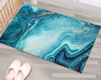 3D Gedruckter Teppich, Geschenk Teppich, Dekorativer Teppich, Geschenk für Zuhause, Blautöne Marmor Teppich, Blauer Marmor Teppich, Alkohol Tinte Teppich, Hochzeitsteppich,