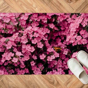 Pink Flowers Rugs, Pink Rugs, Flower Lover Gift Rug, Botanical Rugs, Gift For Him, Luxury Rug, Thin Rug, Corridor Rug, Anti-Slip Carpet,