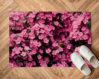 Alfombras de flores rosas, alfombras rosas, alfombra de regalo para amantes de las flores, alfombras botánicas, regalo para él, alfombra de lujo, alfombra fina, alfombra de pasillo, alfombra antideslizante,