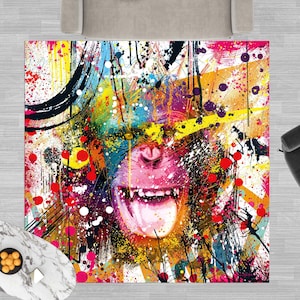 Saloon Rug, Colorful Rug, 3D Printeds Rug, Gift For Him, Monkey Graffiti Painting Rugs, Abstract Monkey Rug, Graffiti Rugs, Chenille Rug,