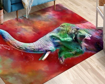 Front Door Rug, Round Rug, Office Decor Rug, Gift For The Home, Colorful Rug, Cute Elephant Rugs, Animal Rug, Entryway Rug, Non Slip Rug,