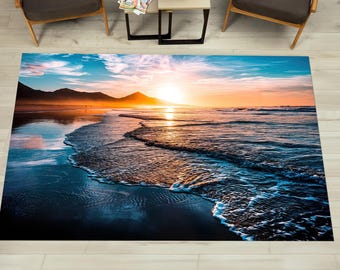 Waves And Sand Rug, Seacape Rug, Sea Landscape Rugs, View Rug, Accent Rug, Machine Washable Rug, Nursery Rug, Salon Rug,