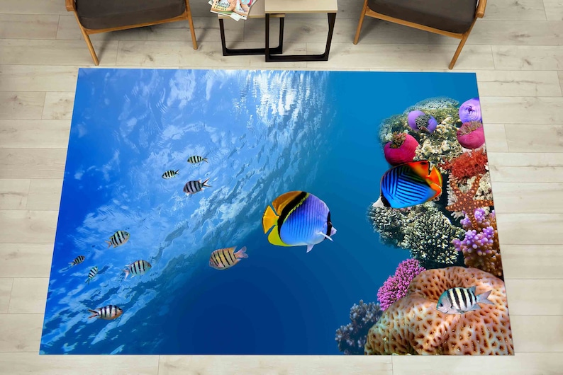Office Rug, Bathroom Rug, 3D Printeds Rug, Housewarming Gift, Underwater Fish View Rug, Tropical Fish Rugs, Animal Rugs, Wall Hanging Rug, image 2