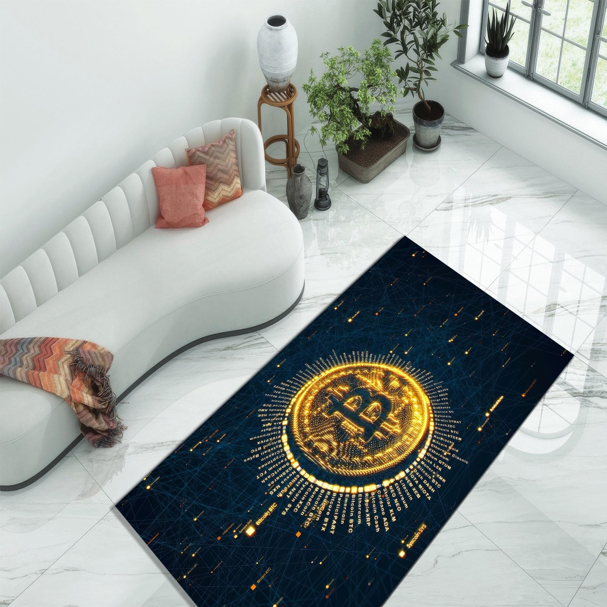 ビットコインネットワークラグ、デジタル暗号通貨コインプリントカーペット、未来的なブロックチェーンテーマのエリアラグ、テクノロジー愛好家向けモダンオフィスフロアマット  - Etsy 日本