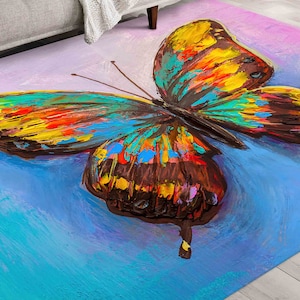 Office Decor Rug, Round Rug, Bath Rug, Gift For Him, Colorful Butterfly Painting Rug, Butterfly Lover Gift Rugs, Animal Rugs, Colorful Rug,