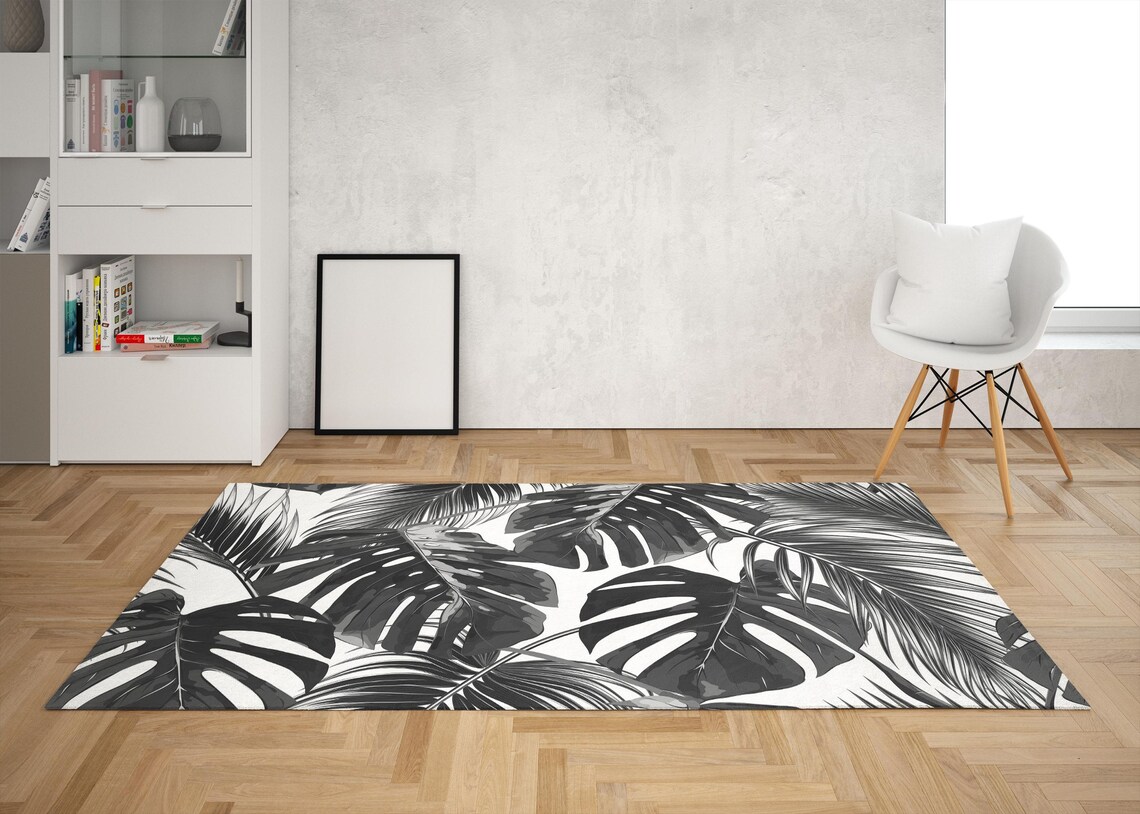 Palm Rug Tropical Palm Leaves Rug, Tropical Leaves Rug, Palm Leaf Rugs, Flower ...