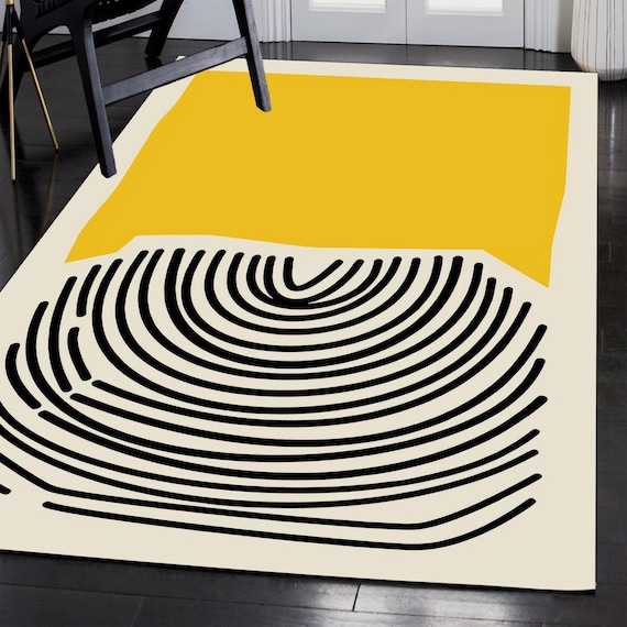 Black and Yellow Rug, Minimal Rugs, Abstract Rugs, Modern Rugs, Small Rug, Kitchen Rug, Classic Rug, Front Door Rug, Colorful Rug,