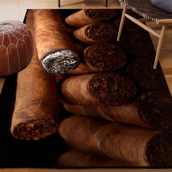 tobacco carpet Cigar Print Area Rug, Tobacco Inspired Digital Carpet, Masculine Lounge  Room Decor Mat, Rustic Brown Toned Bold Graphic Floor Rug