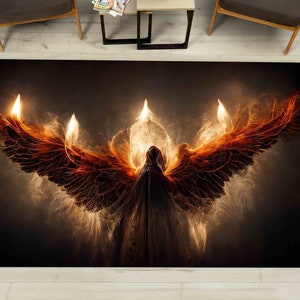 Hallway Rug, Small Rug, Custom Rug, Gift Rug, Lucifer With Glowing Fire Wings Rugs, Lucifer Rugs, Modern Rug, Runner Rug, Custom Rug,