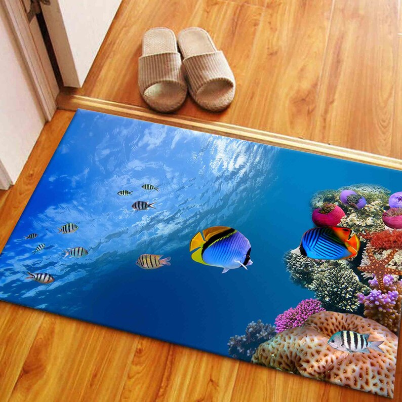 Office Rug, Bathroom Rug, 3D Printeds Rug, Housewarming Gift, Underwater Fish View Rug, Tropical Fish Rugs, Animal Rugs, Wall Hanging Rug, image 6