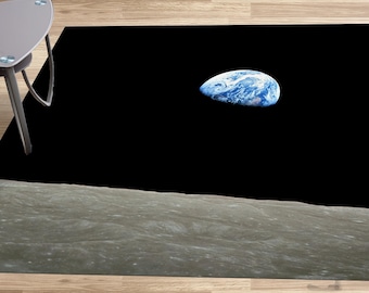 Earthrise Rug, Space Rug, NASA Rug, Landscape Rugs, Pet Friendly Rug, Machine Washable Rug, Hallway Rug, Salon Rug, Dining Room Rug,