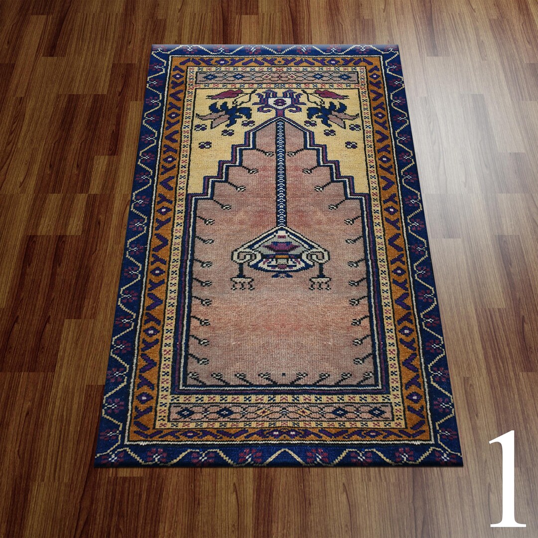 Vintage Design Rug, Vintage Style Rug, Navy Blue Prayer, Muslim ...