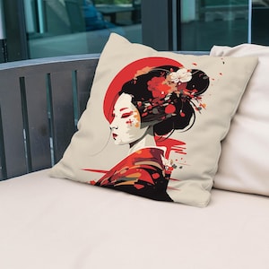 Japanese Pillow Sham, Geisha Pillow, Modern Pillow Sham, Housewarming Gift, Japan Woman Cushion, Printed Fabric, Cushion, Woman Pillow,