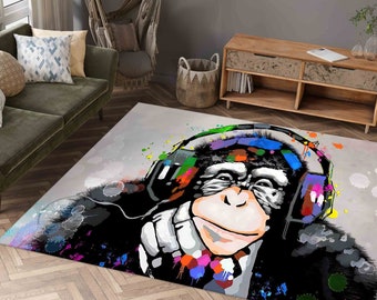 Entryway Rug, Runner Rug, Small Rug, Gift For The Home, Thinking Monkey Rugs, Banksy Monkey Rug, Animal Rugs, Wedding Rug, Trendy Rug,