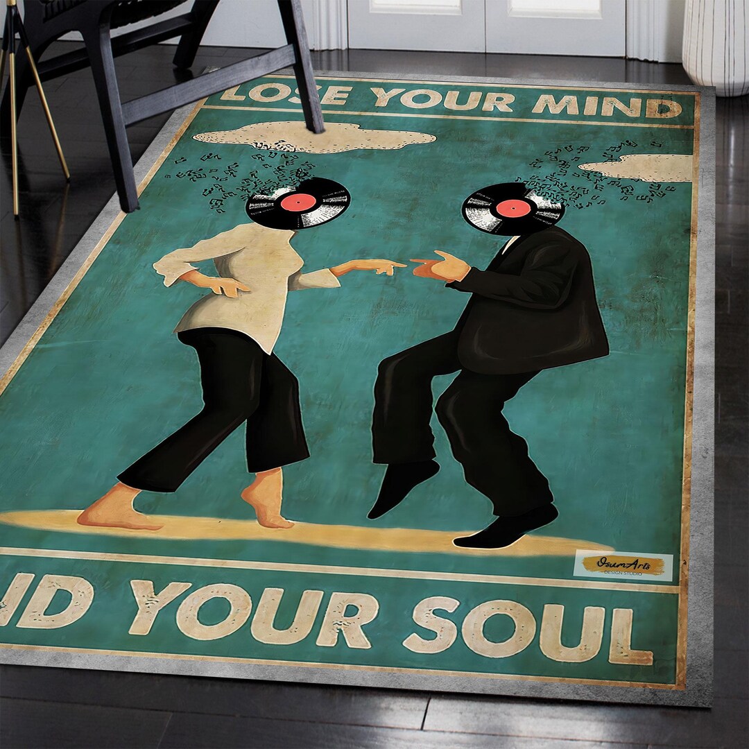 Dancing Vinyl Head Rug, Retro Couple Dance Art Carpet, Love Your Mind ...