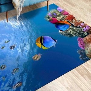 Office Rug, Bathroom Rug, 3D Printeds Rug, Housewarming Gift, Underwater Fish View Rug, Tropical Fish Rugs, Animal Rugs, Wall Hanging Rug, image 1