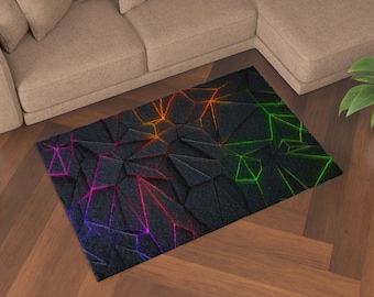 Tappeto effetto neon, tappeto per sala giochi, tappeti con motivi moderni, tappeto moderno, tappeto antiscivolo, regalo per damigella d'onore, tappeto passatoia, tappeto alla moda, tappeto stampato in 3D,