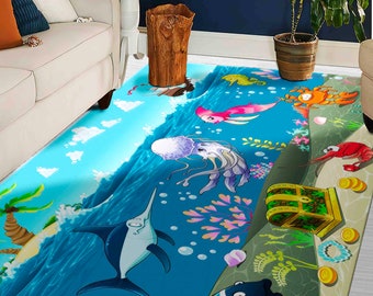 Alfombra para guardería, alfombra para cocina, alfombra para bodas, regalo para el hogar, alfombra del mundo submarino, alfombras submarinas, alfombra para niños, alfombra para colgar en la pared, alfombra para exteriores,
