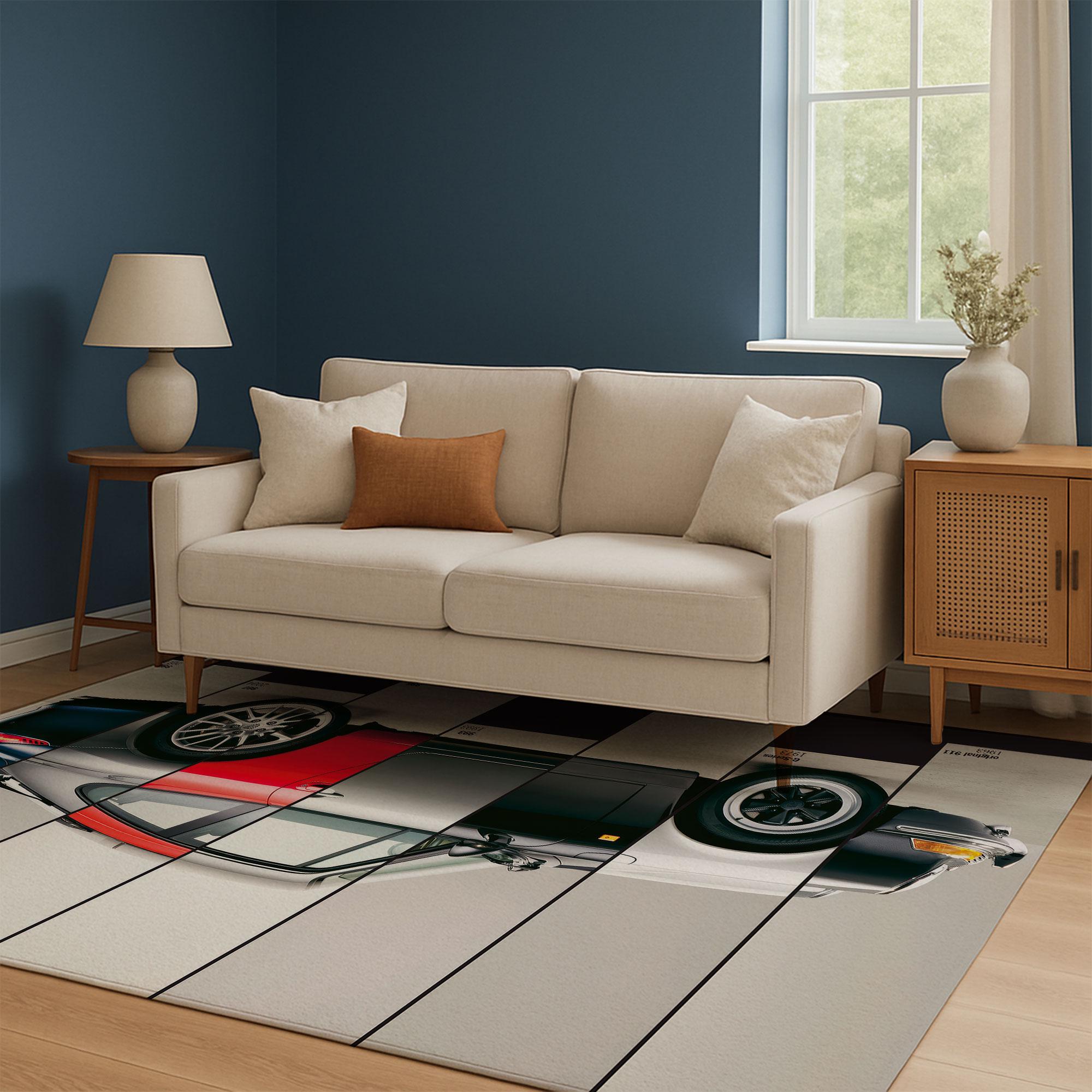 Classic Sports Car Rug, Vintage Auto Illustration Digital Print Carpet ...