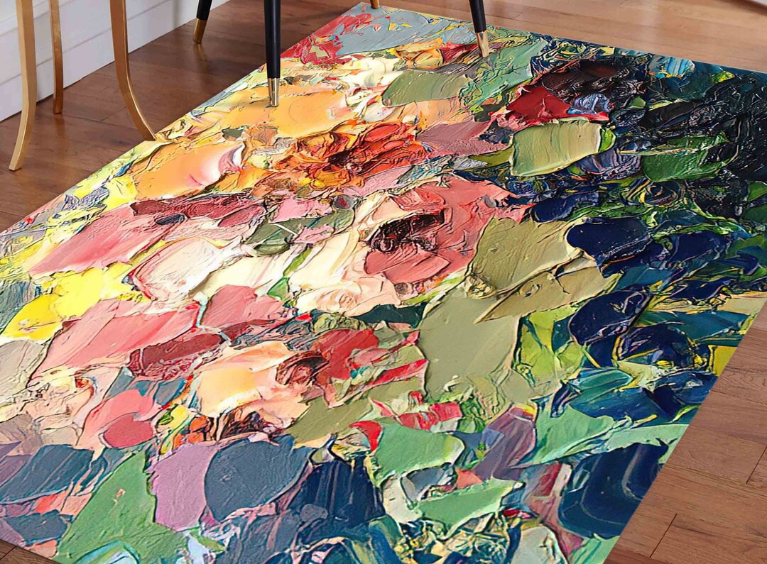Abstract Floral Printed Rug, Non-slip Chenille Accent Rug - Etsy