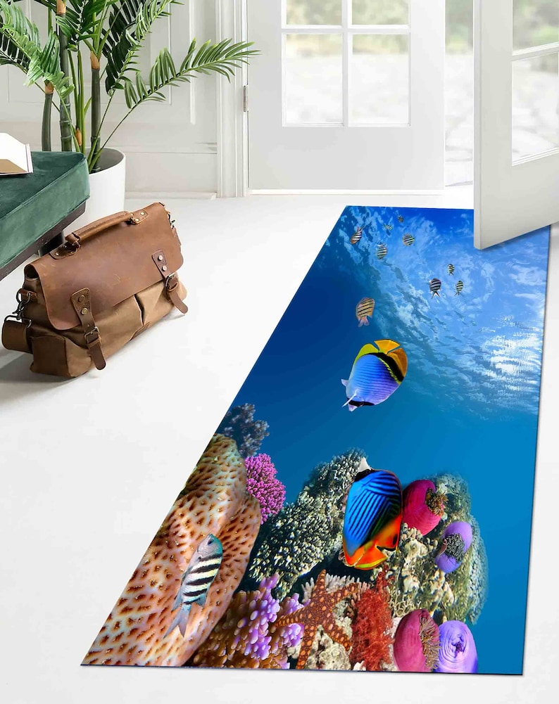 Office Rug, Bathroom Rug, 3D Printeds Rug, Housewarming Gift, Underwater Fish View Rug, Tropical Fish Rugs, Animal Rugs, Wall Hanging Rug, image 5