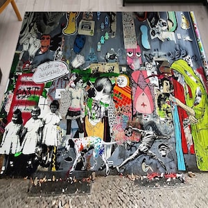 Dining Room Rug, Personalized Rug, Area Rug, Non-Slip Carpet, Banksy Graffiti Rug, Abstract Graffiti Rugs, Banksy Rug, Home Decor Rug,