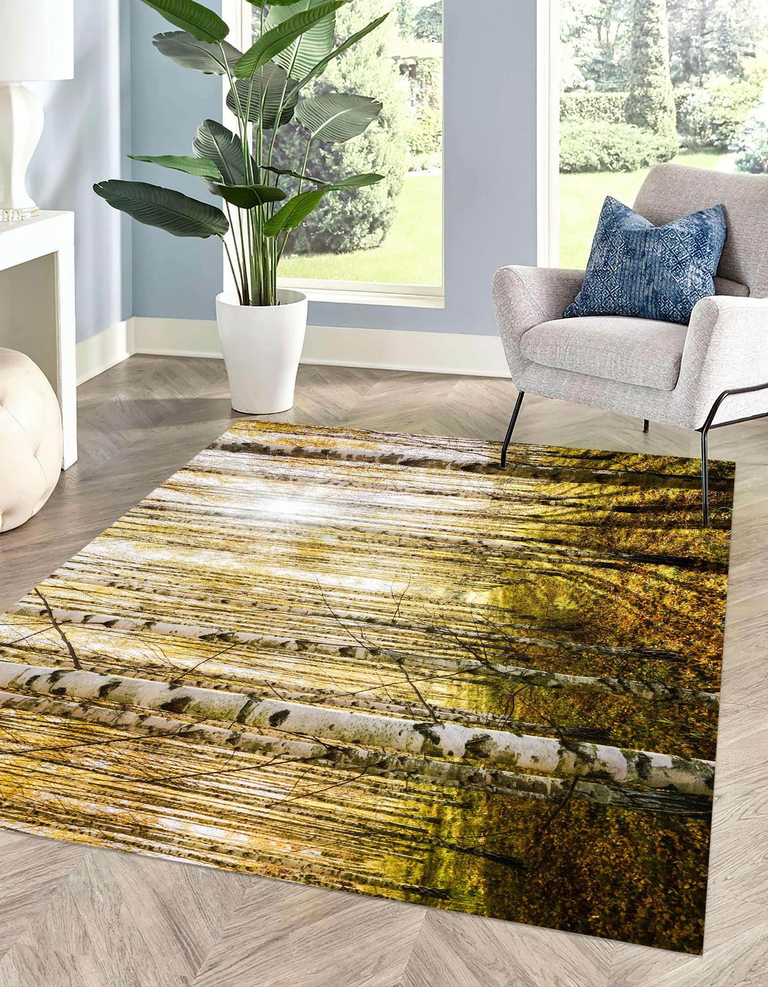 Foresty Rug Birch Forest Rug, Birch Trees Rugs, Tree Landscape Rug, Landscape Rugs ...