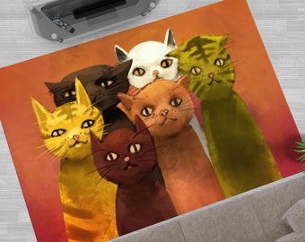 Thin Rug, Salon Decor Rug, Thick Rug, Gift Rug, Six Cats Painting Rugs, Abstract Cat Rugs, Animal Rug, Decorative Rug, Wedding Rug,