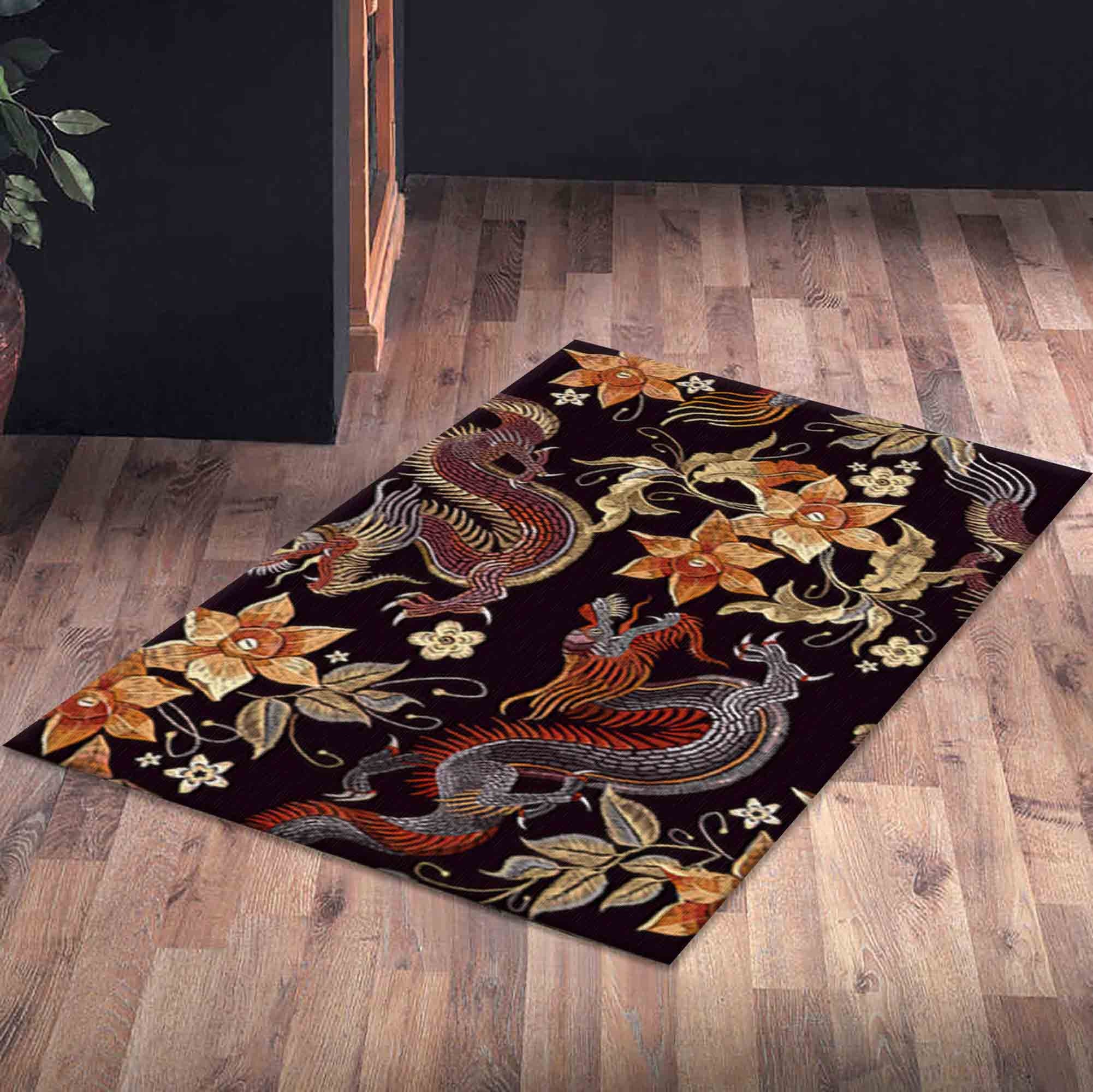 Large Rug, Thick Rug, Colorful Rug, Anti-slip Carpet, Asian Dragon ...