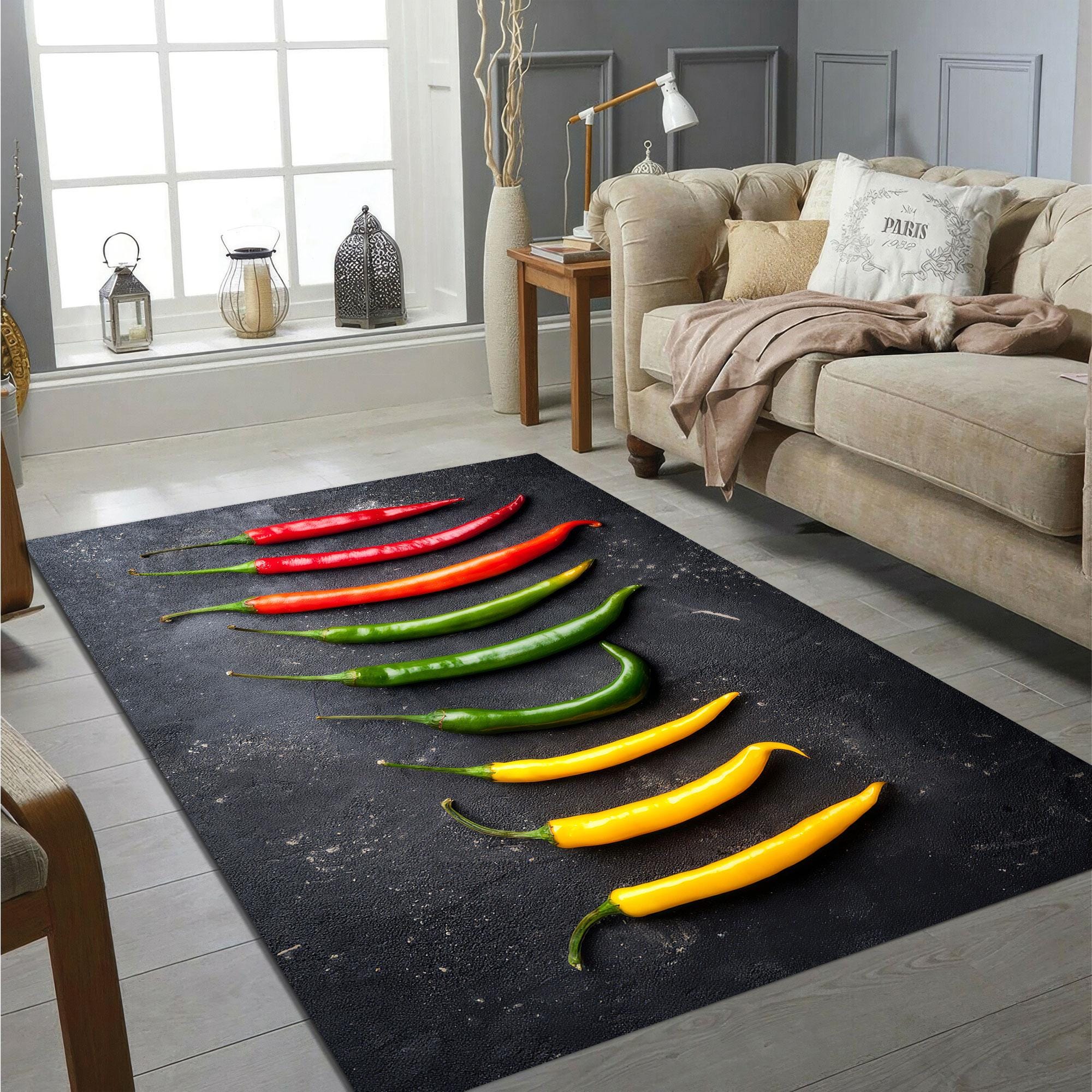 Chili Pepper Rug, Red Green Yellow Spicy Theme Carpet, Digital