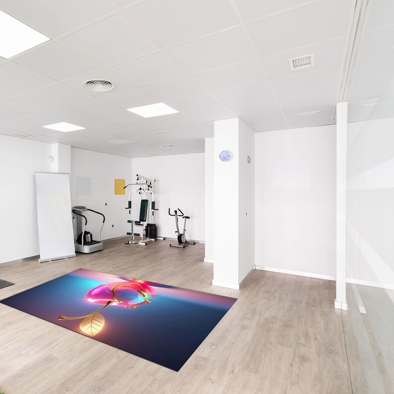 3D Golden Cherry Rug, Futuristic Neon Glow Fruit Art Carpet, Digital ...