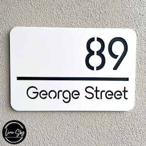 Modern House Entry Sign with Street Number & Name | Rectangle Shape | House Door Number Plaque | Mailbox Address | Housewarming Gift | White