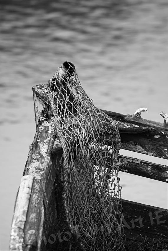 Black and White Photo, Shipwreck Photo, Fishing Net, Minimalist
