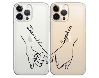 Coques de portables assorties pour couple iPhone 14 Pro Max, 15 Plus Mini 13 12 Coque personnalisée SE 11 XR XS 8 7 Cadeaux personnalisés Pinky Swear