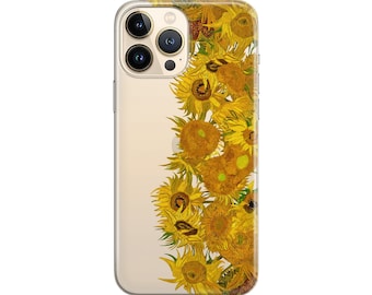 Van Gogh Sunflowers Case for iPhone 15 14 Plus 13 Pro Max Floral Painting iPhone 12 Mini Clear Slim Cover 11 SE XR XS 8 7 6S Aesthetic Art