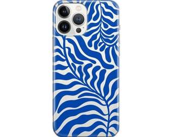 Matisse Clear iPhone Case 15 Pro Max 14 Plus 13 12 Mini 11 XR XS SE 8 7 Abstract Cover for Samsung S23 Ultra S22 S21 S20 Fe Blue Leaf Flower