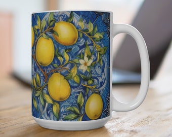 Mug italien en céramique au citron : motif mosaïque Amalfi, 15 oz