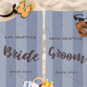Personalized Bride and Groom Beach Towel Set: Honeymoon Gift