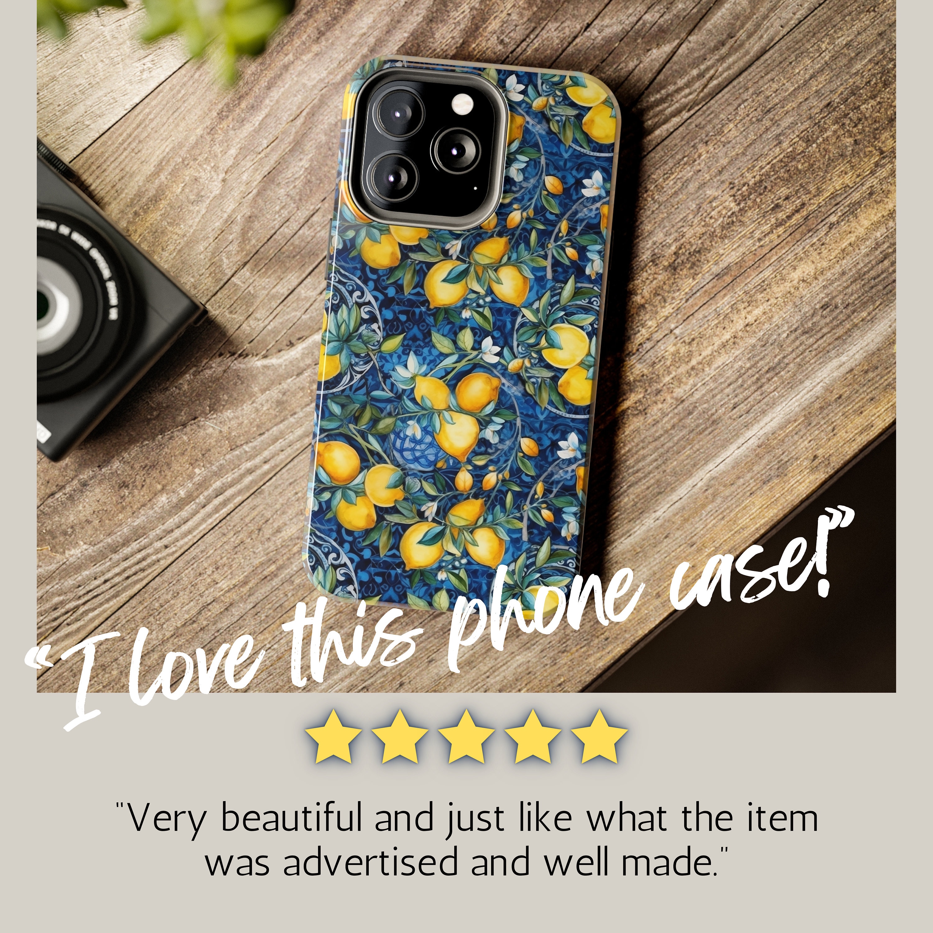 Lemon Phone Case With Blue and Lemon Amalfi Coast Theme Phone Cover for
