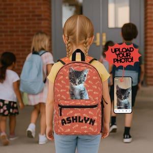 Custom Cat Photo Backpack for Pet Lover Knapsack for Student Bag for Pup Owner Dog-Themed School Bookbag Personalized Cat or Dog Photo Bag