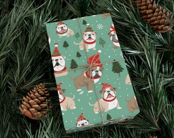 Christmas Bulldogs Gift Wrap, Christmas Dog-Themed Wrapping Paper, Christmas Puppy Paper, Holiday Gift Wrap for Dog Lovers