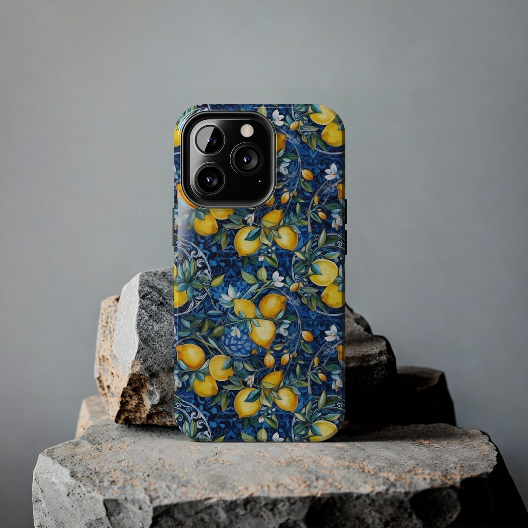 Lemon Phone Case With Blue and Lemon Amalfi Coast Theme Phone Cover for